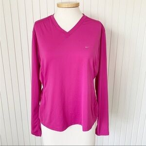 Nike Pink Top Long Sleeve V-Neck Workout Athletic Shirt